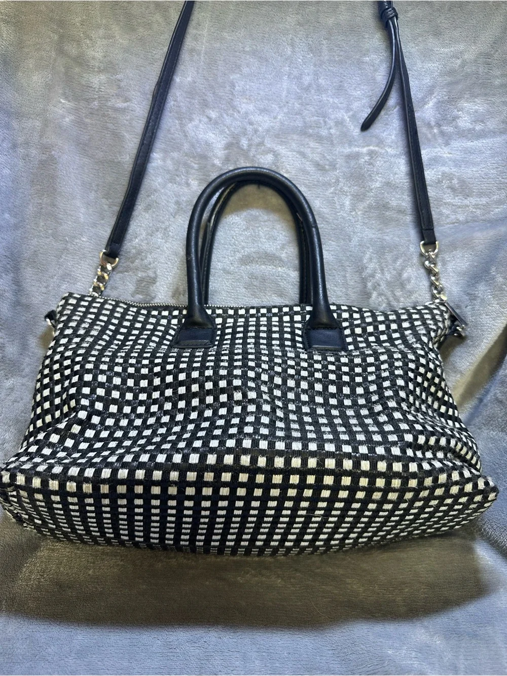 Karl Lagerfeld Black and White Woven Satchel with Charm